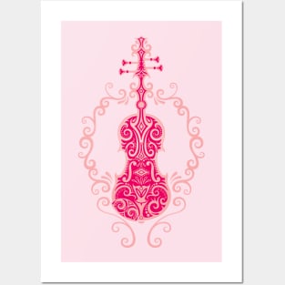 Intricate Pink Tribal Violin Design Posters and Art